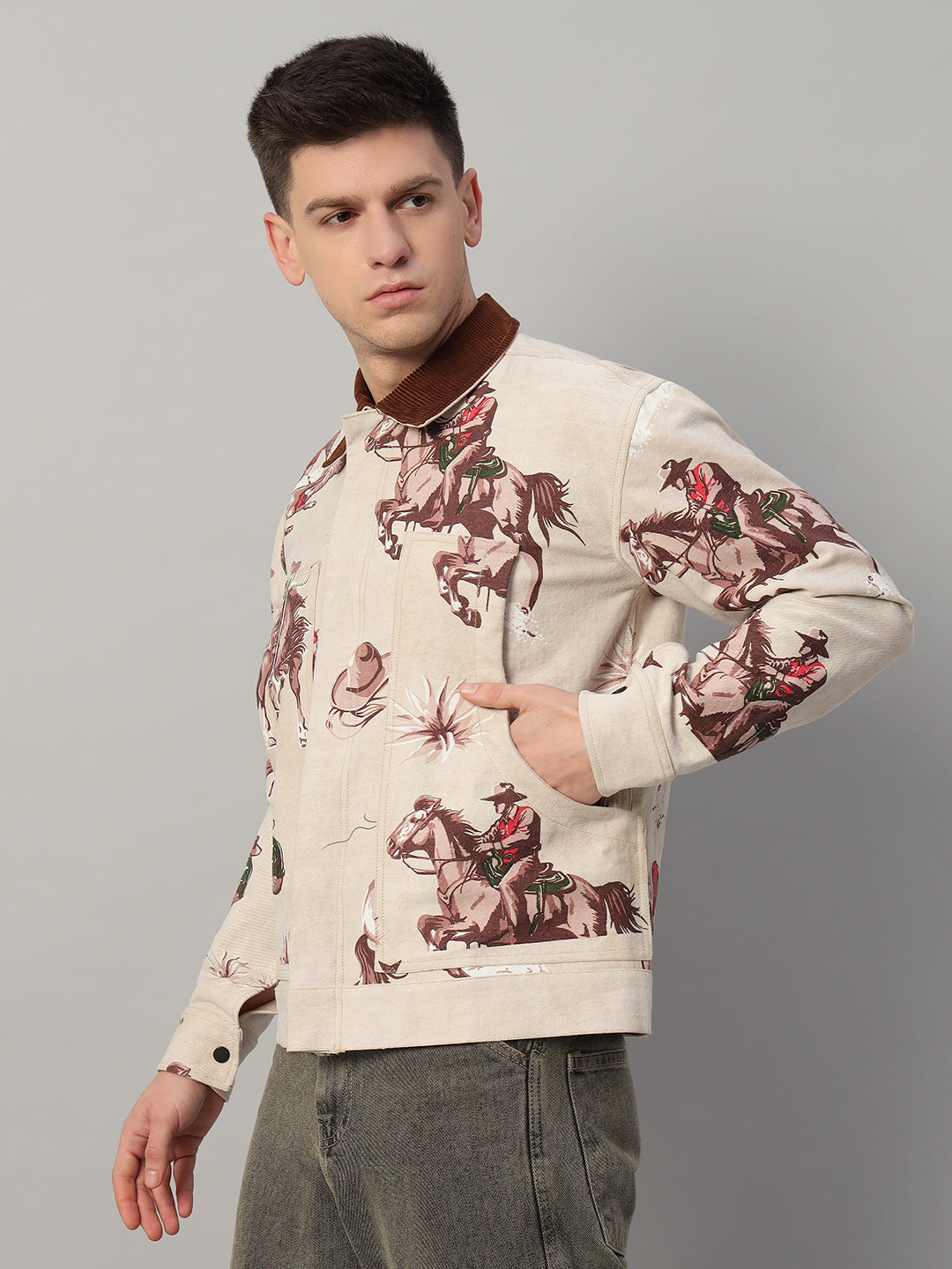 Casual Slim Fit Cowboy Print Jacket