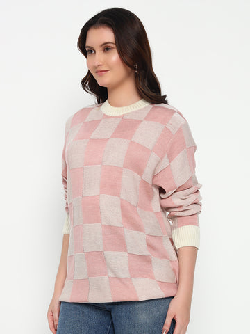 Regular Fit Pink Checks Sweatshirts