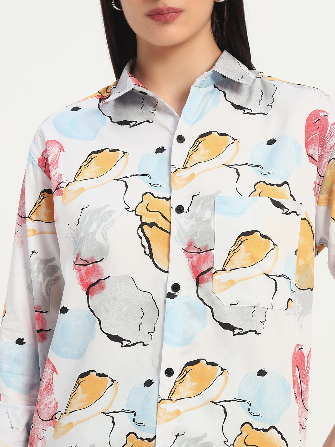 Multicoloured Printed Wolf Full Sleeve Casual Oversized Shirts