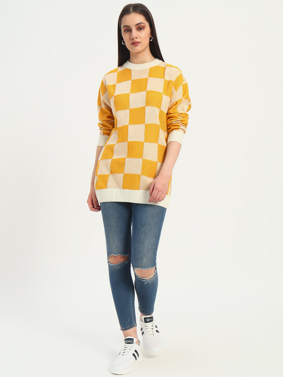 Regular Fit Yellow Checks Sweatshirts