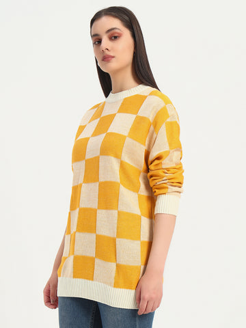 Regular Fit Yellow Checks Sweatshirts