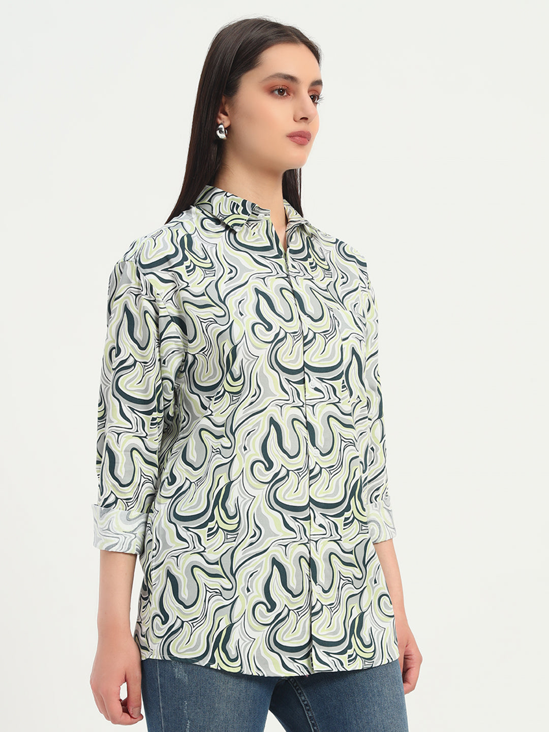Multicoloured Printed Wolf Full Sleeve Casual Oversized Shirts