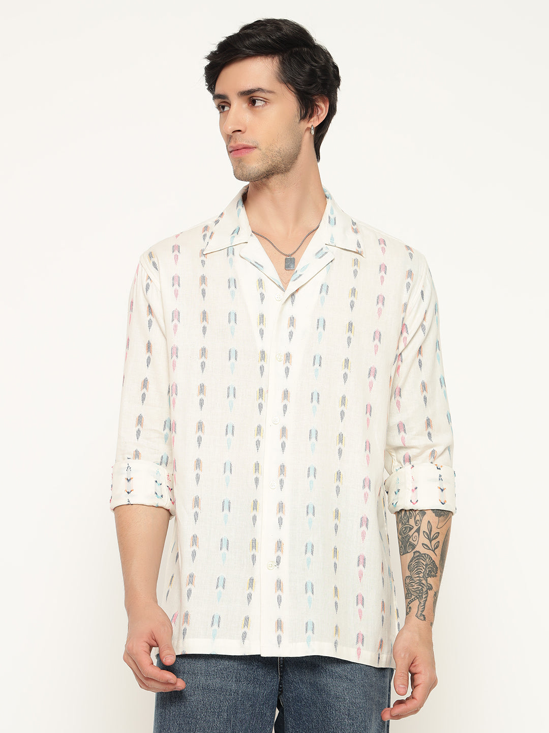 Full Sleeve White Cuban Collar Shirt