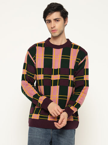 Regular Fit Green Checks Sweatshirts