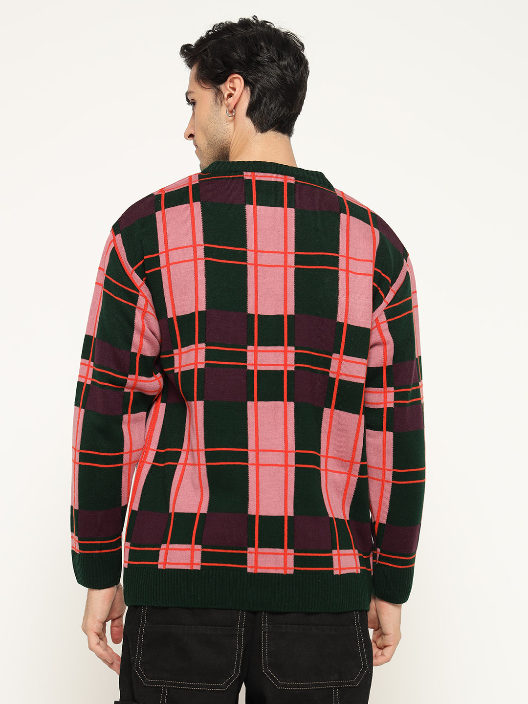 Regular Fit Black Pink Checkered Sweatshirts
