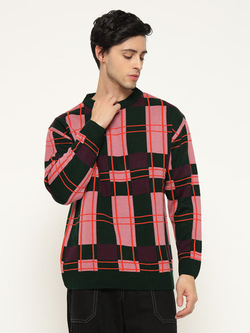 Regular Fit Black Pink Checkered Sweatshirts