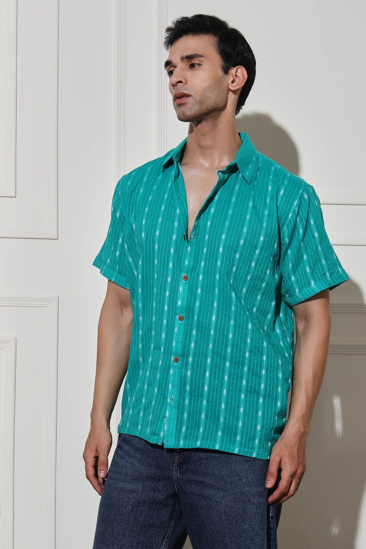 Stylish Men's Shirt  Stand Collar Shirt  Men's Shirt  Kantha Work Shirt  Kantha Shirt  High-Quality Men's Shirt  Formal Men's Shirt  Elegant Men's Shirt  Comfortable Men's Shirt  Casual Men's Shirt  Apple Cut Shirt  100% Cotton Shirt