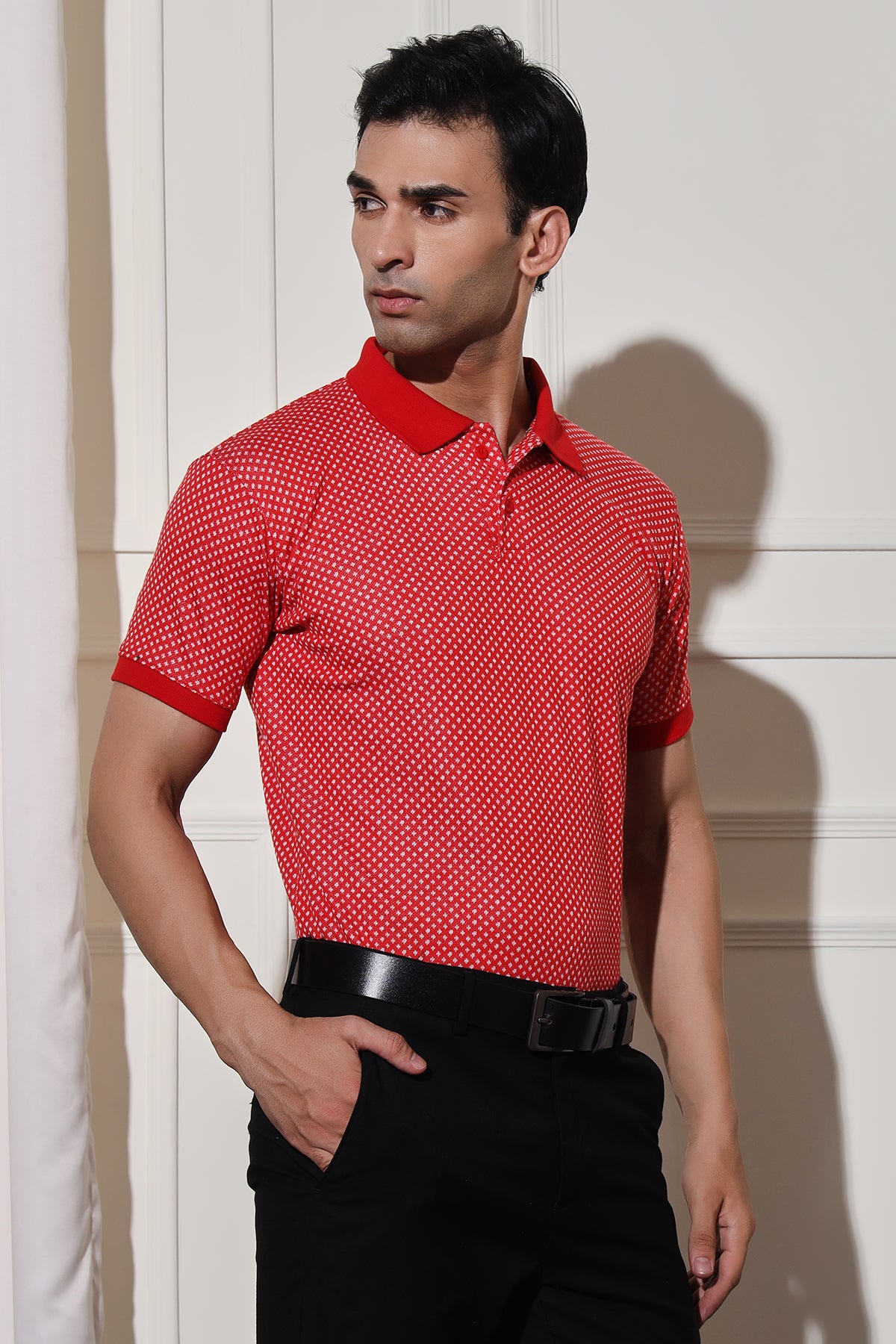 Jacquard T-Shirt, Polo Slim Fit, 70% Cotton Shirt, 30% Polyester Shirt, Men's Shirt, Stylish Men's Shirt, Elegant Men's Shirt, Casual Men's Shirt, Semi-Formal Men's Shirt, High-Quality Men's Shirt, Comfortable Men's Shirt