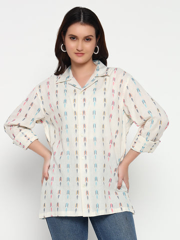 Full Sleeve White Cuban Collar Shirt