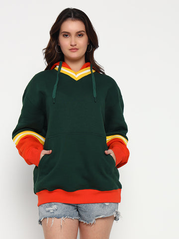 Dark Green Orange Casual Fit Hoodies