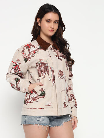 Casual Slim Fit Cowboy Print Jacket
