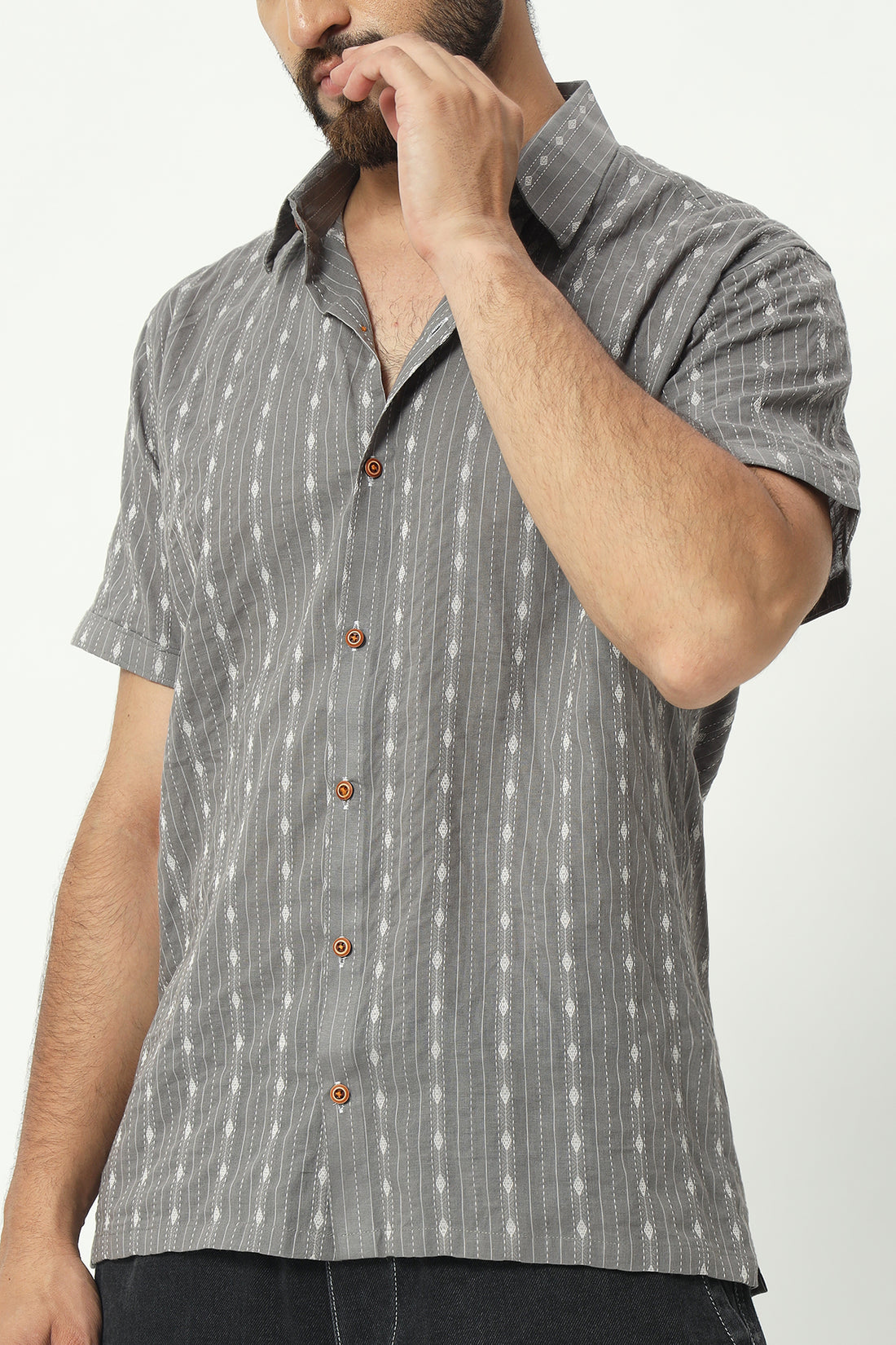 Grey Stripe Men's Shirt - 100% Cotton Spread Collar Shirt