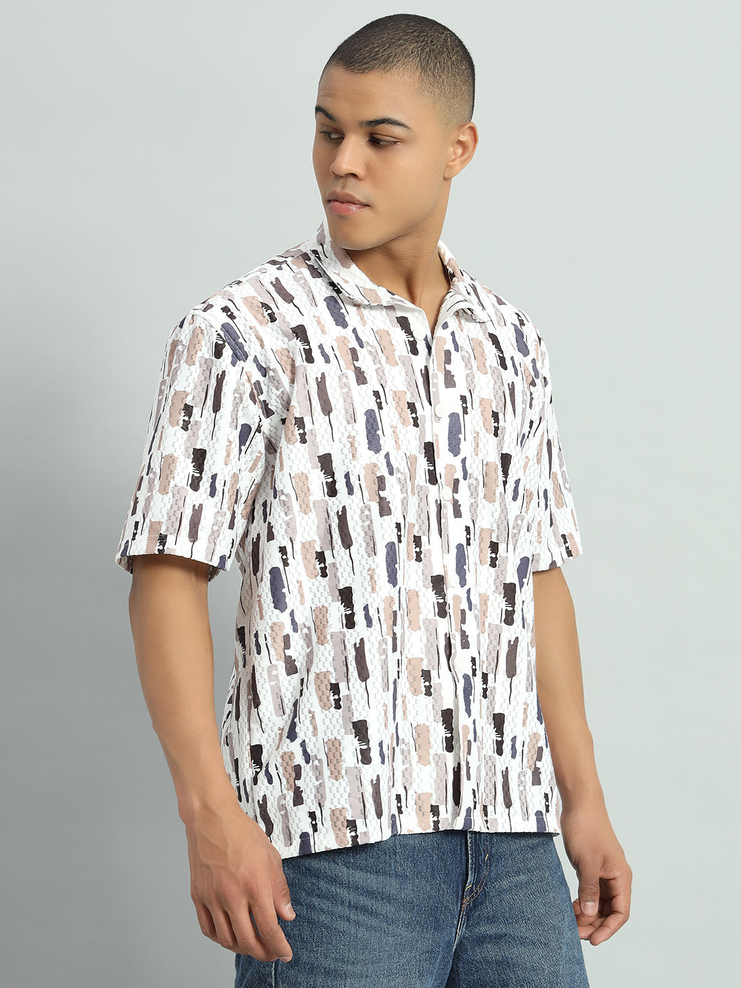 Sure! Here are the SEO tags separated by commas:  - Casual fashion, men's wear, multicoloured shirts, cotton shirts, summer style, knitted shirts, vibrant prints, men's casual wear, half sleeve shirts, fashion for men, men's fashion trends, comfortable fashion, casual outfits, colorful shirts, stylish menswear, casual shirts, everyday wear, men's style guide, wardrobe essentials, shop now.