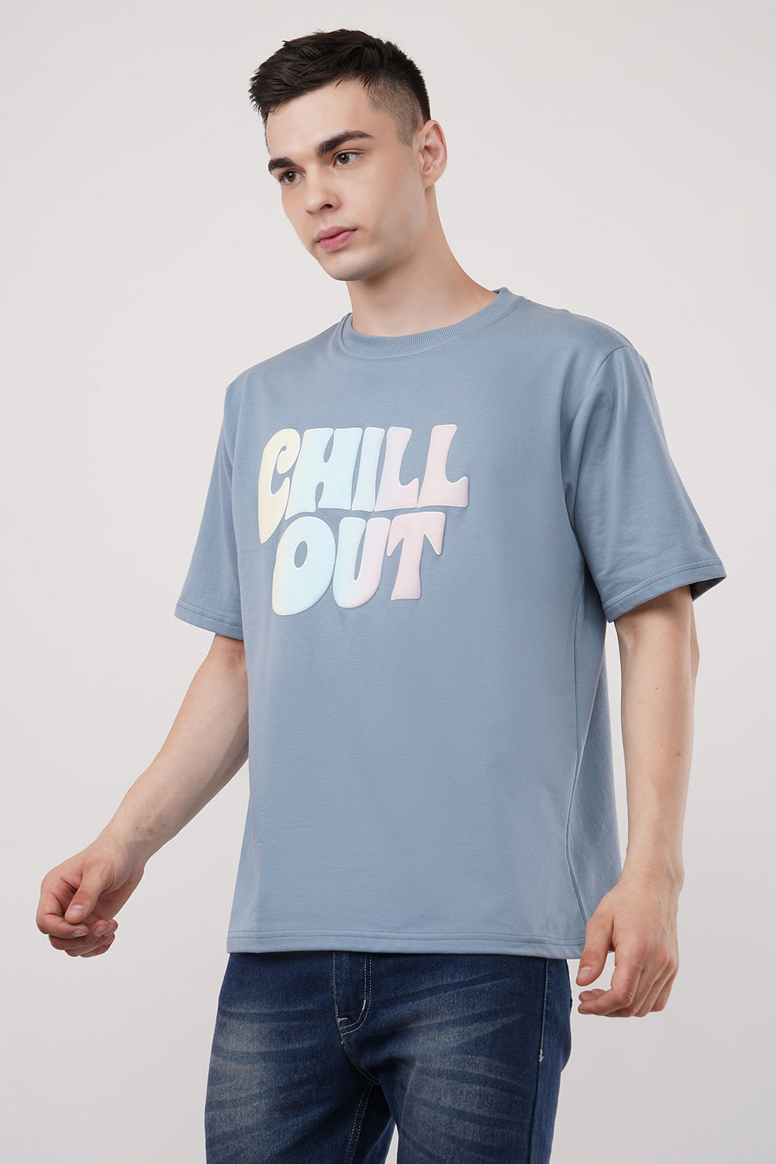 Chill Out Roundneck Half Sleeve Obersized T-Shirt in Multiple Prints