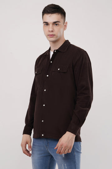 Cocoa Brown Corduroy Shirtover Double Pocket Overshirt in Organic Cotton Shirt Casual Look with ColourJoyLondon