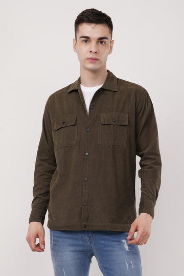 Taupe Corduroy Shirtover Double Pocket Overshirt in Organic Cotton Shirt Casual Look with ColourJoyLondon