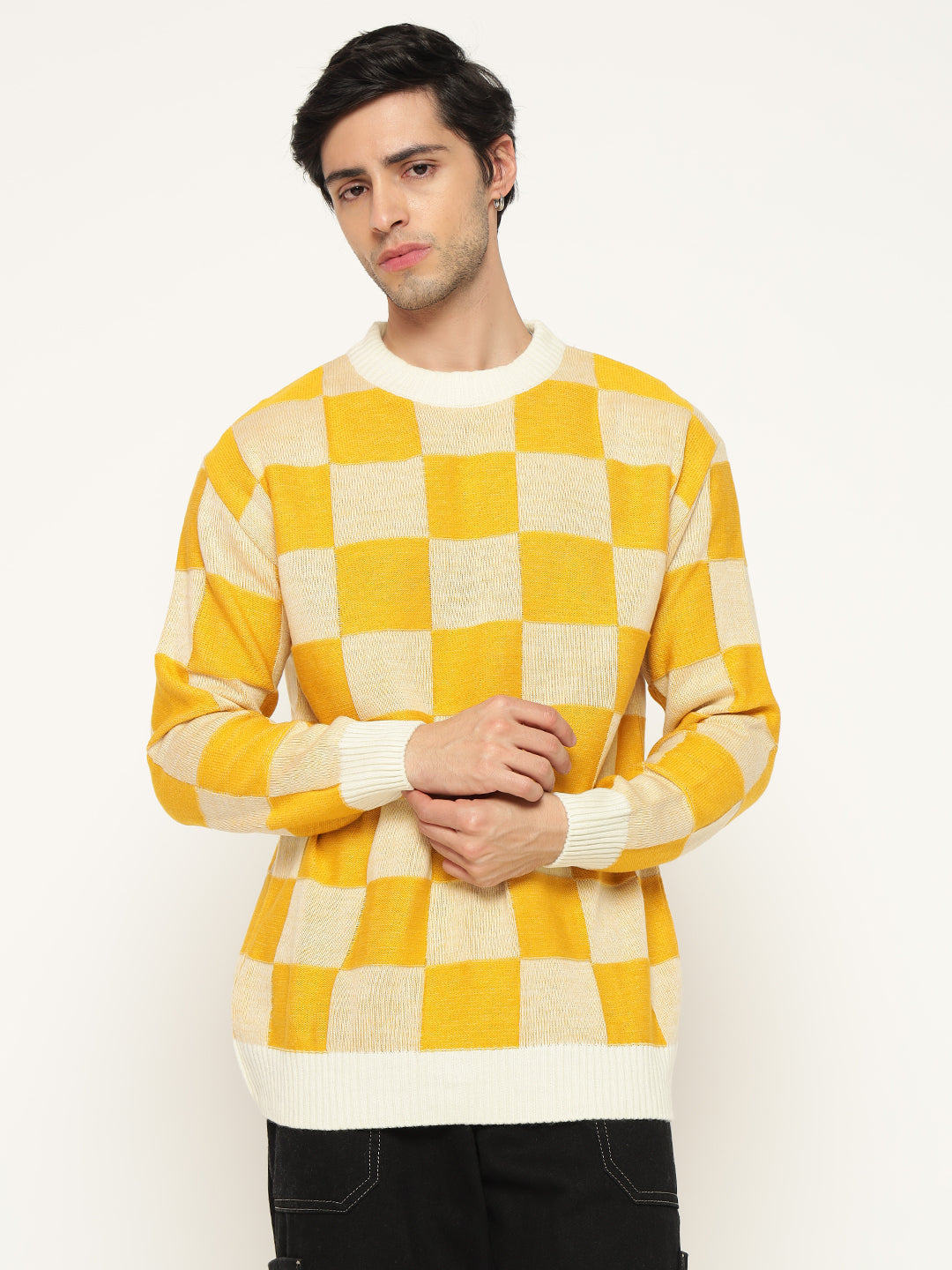 Regular Fit Yellow Checks Sweatshirts By ColourJoyLondon