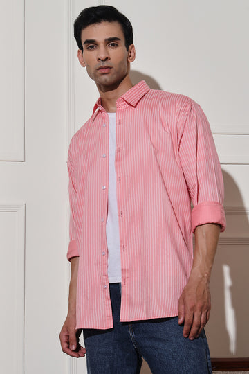 Spread Collar Stripped Men's Shirt - 100% Cotton