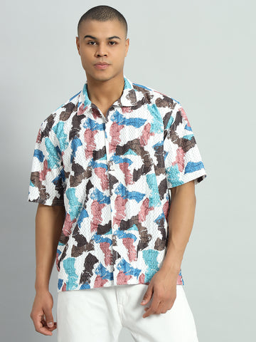 Multicoloured Printed Knitted Half Sleeve Casual Shirts 100% Cotton, Sizes S-XL