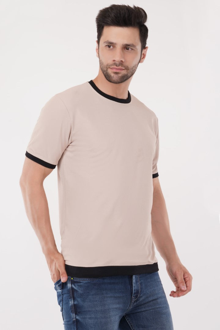 Camel Colored Roundneck Half Sleeve T-Shirt By ColourJoyLondon