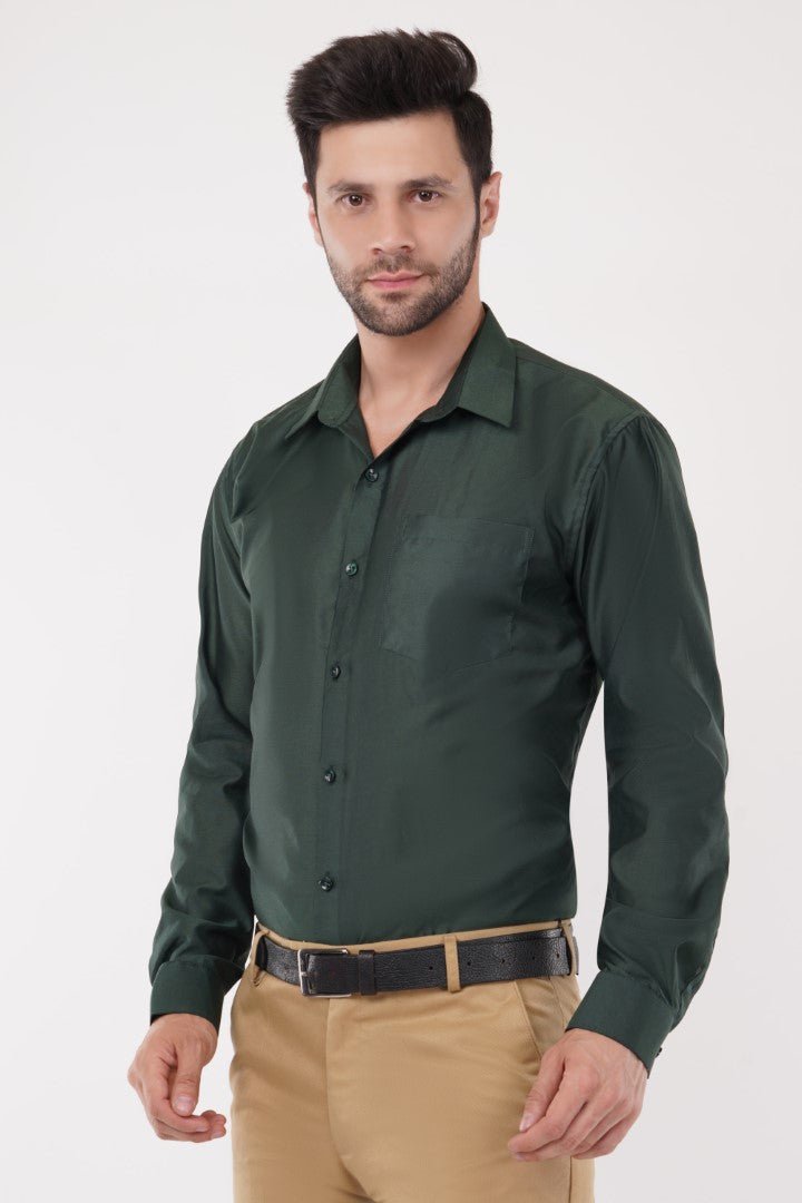Dark Green Spared Collar Full Sleeve Regular Fit Shirts By ColourJoyLondon
