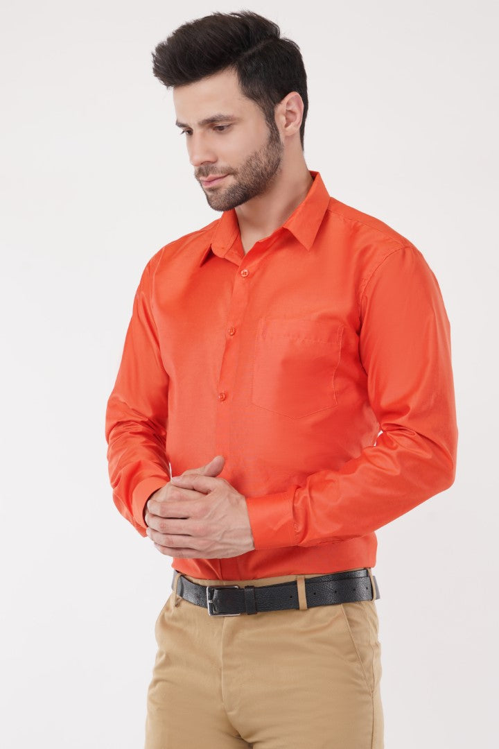 Orange Spared Collar Full Sleeve Regular Fit Shirts By ColourJoyLondon