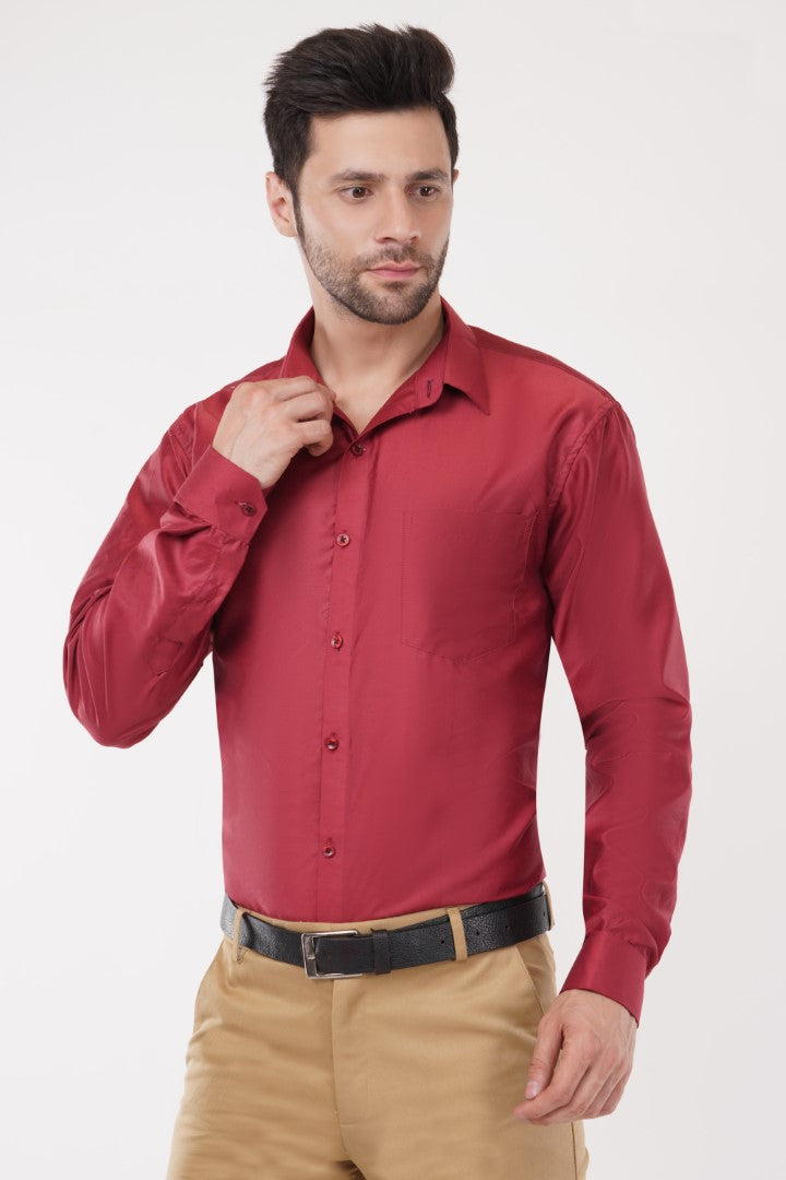 Maroon Spared Collar Full Sleeve Regular Fit Shirts By ColourJoyLondon