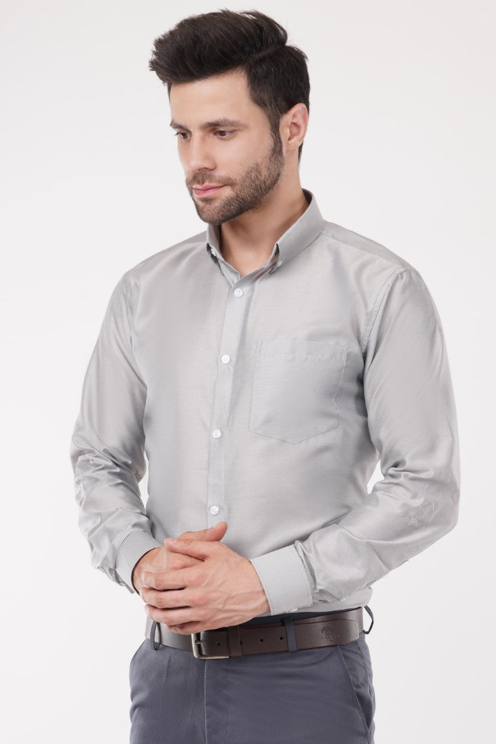 Light Grey Spared Collar Full Sleeve Regular Fit Shirts By ColourJoyLondon