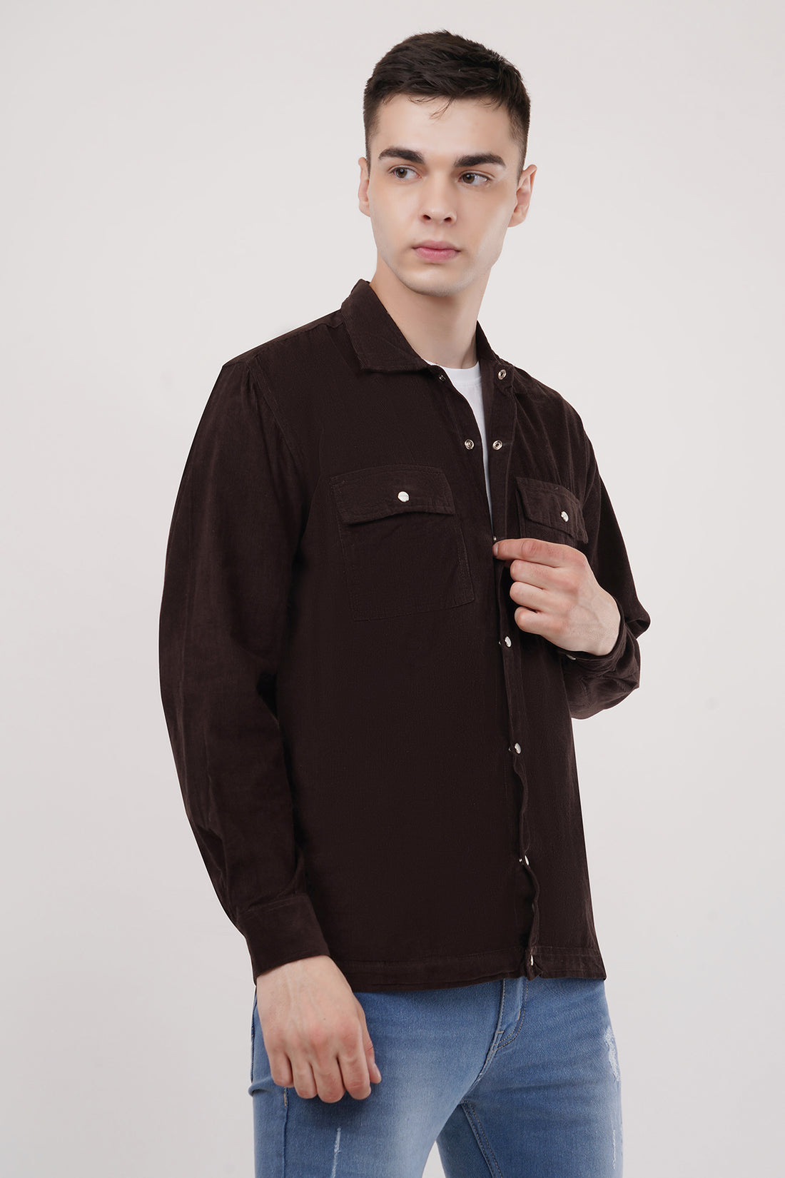 Cocoa Brown Corduroy Shirtover Double Pocket Overshirt in Organic Cotton Shirt Casual Look with ColourJoyLondon
