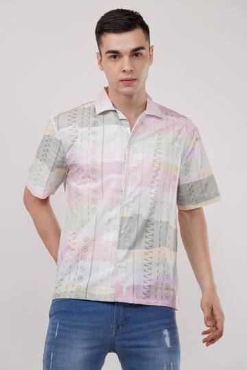 Striped Half Sleeve Cuban Collar Shirt By ColourJoyLondon
