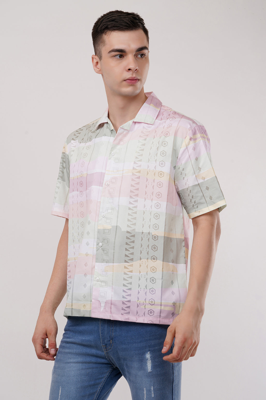 Striped Half Sleeve Cuban Collar Shirt By ColourJoyLondon